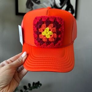 #11 Orange/Red Boho Granny Square Trucker Hat